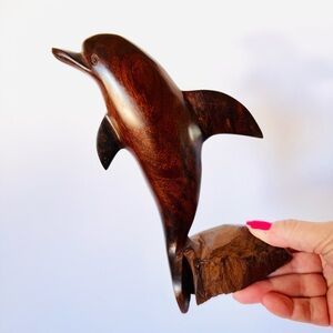 Beautiful Vintage Hand-Carved Mexican Ironwood Dolphin Sculpture – 8.25”